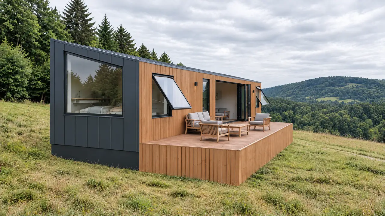 Render - end wall and single-pitch roof, seven fa&ccedil;ade options