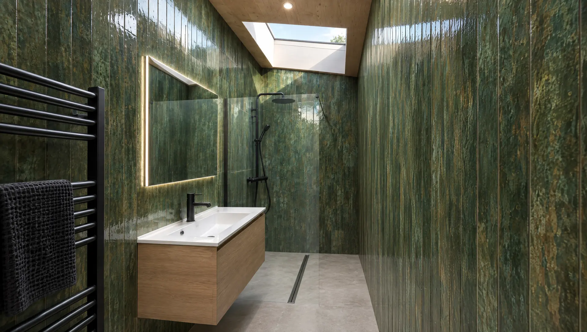 Bathroom with the skylight above the shower