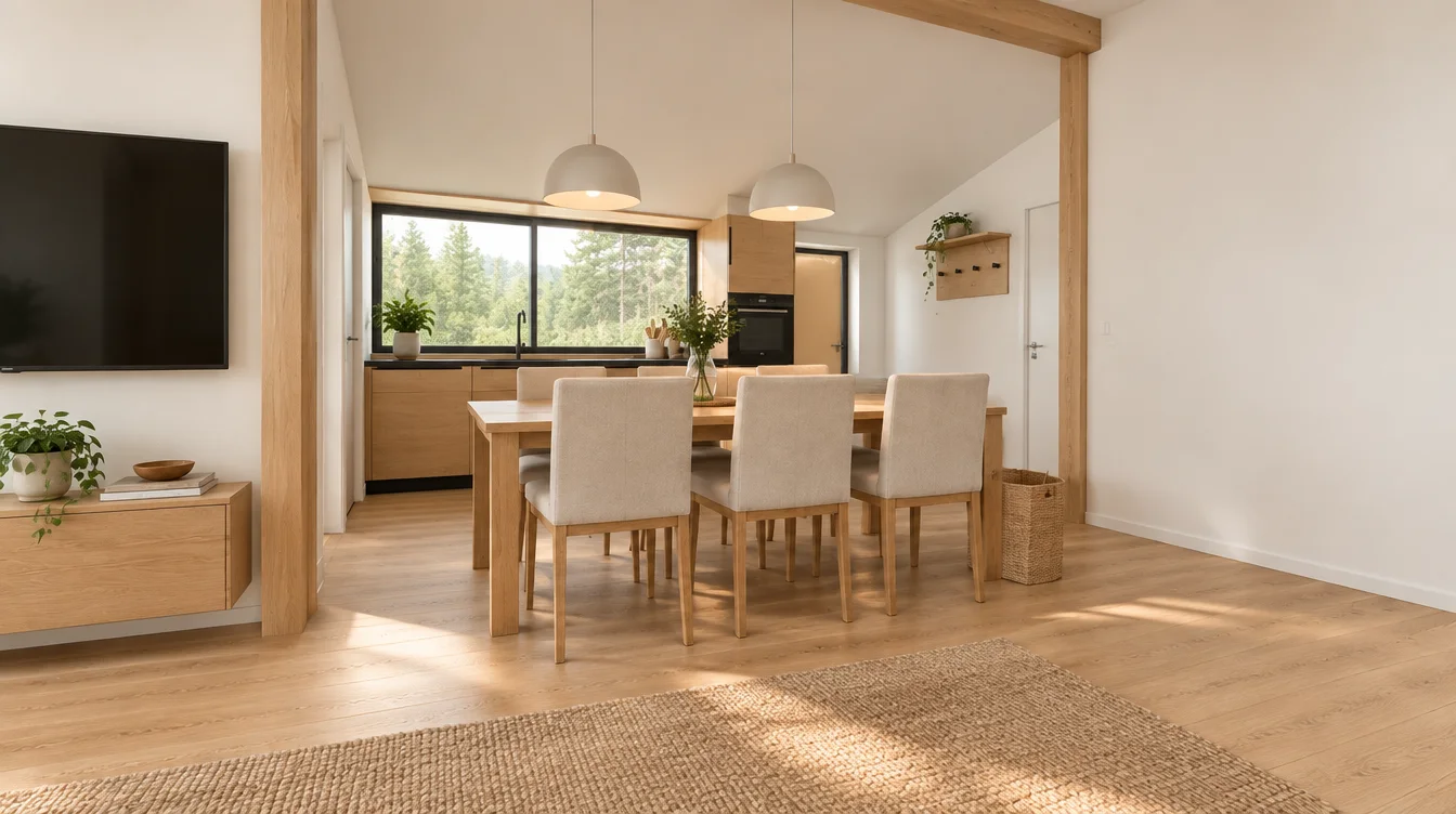 TUNDRA Veranda interior: dining table between kitchen and living